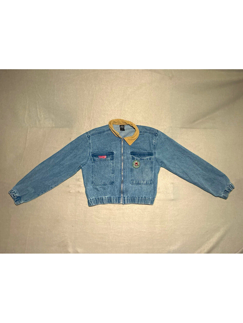 No Boundaries Stranger Things Kids S Denim Zip Jacket Blue Beige Pockets